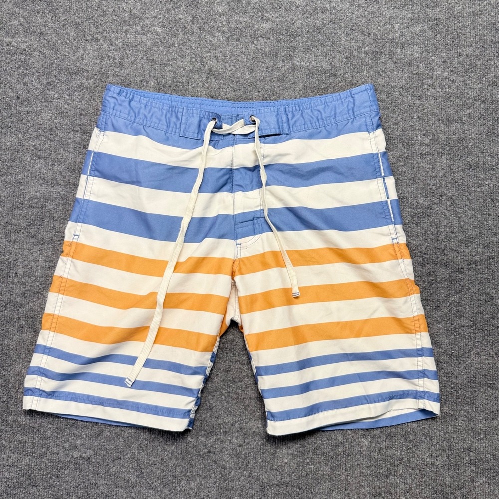 Merona Swim Trunks Mens‎ Small Blue Yellow Stripe Drawstring Pockets Liner